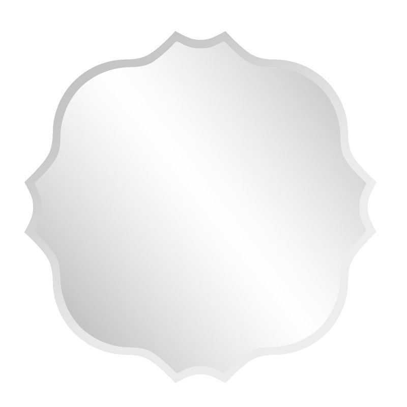 KOHROS Frameless Scalloped Mirror 24â€ x 24" Bathroom Wall Mirror w/Polished Shape Beveled Edge Mirror for Bathroom Vanity (Silver) - Image 1